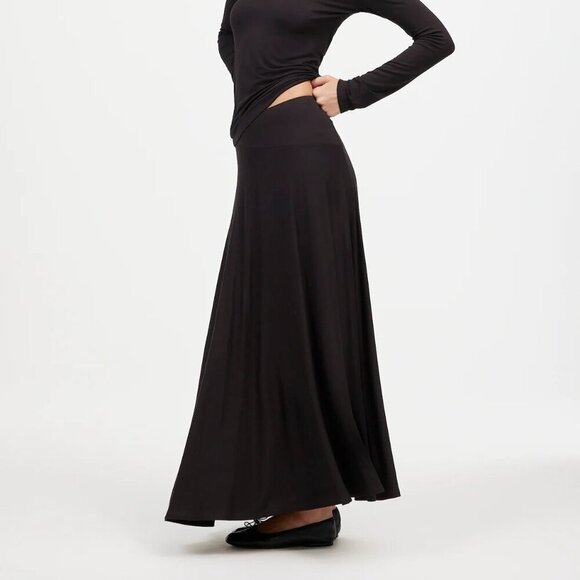 Madewell Flowy Jersey Asymmetric-Seam Midi Skirt Black Size L NWT - Picture 2 of 10